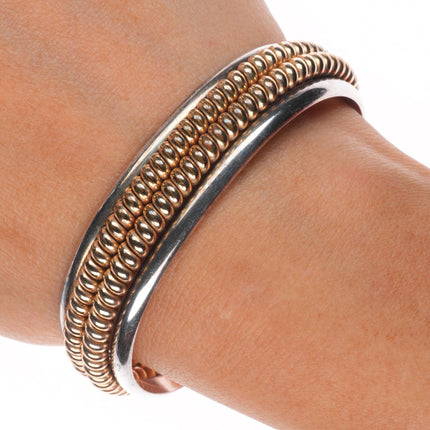 6.2" Tahe vintage Navajo sterling silver gold filled twisted wire cuff bracelet