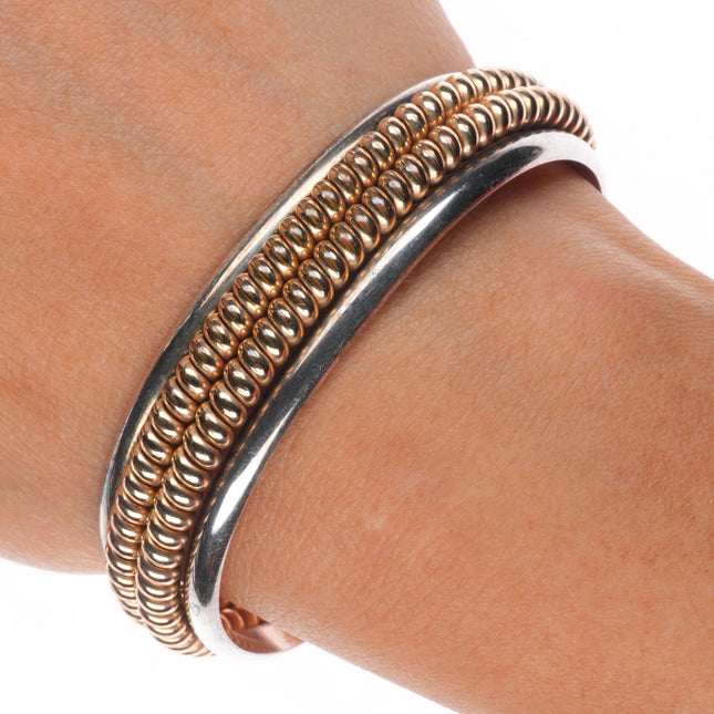 6.2" Tahe vintage Navajo sterling silver gold filled twisted wire cuff bracelet
