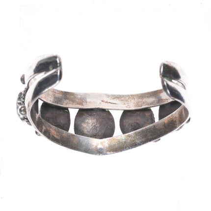 7" Vintage Navajo sterling silver turquoise graduated row cuff bracelet