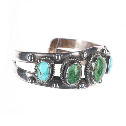 7" Vintage Navajo sterling silver turquoise graduated row cuff bracelet