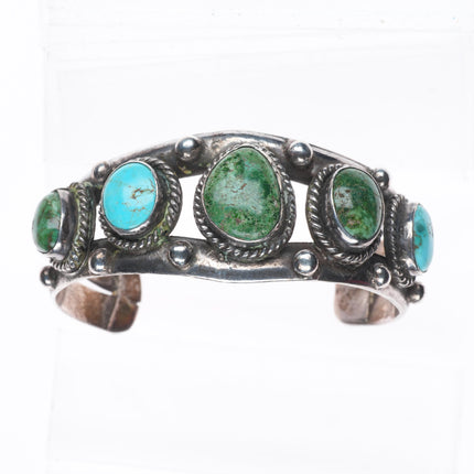 7" Vintage Navajo sterling silver turquoise graduated row cuff bracelet