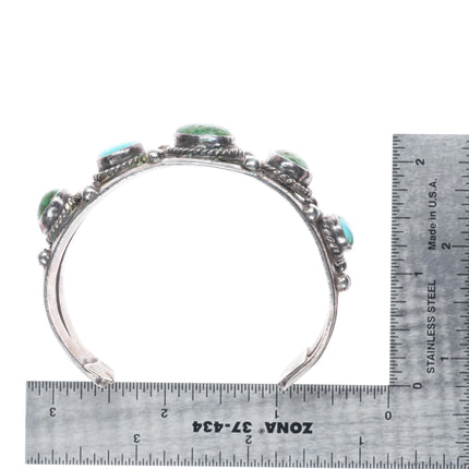 7" Vintage Navajo sterling silver turquoise graduated row cuff bracelet