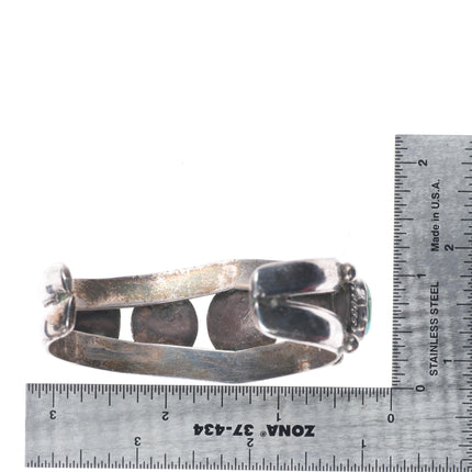 7" Vintage Navajo sterling silver turquoise graduated row cuff bracelet