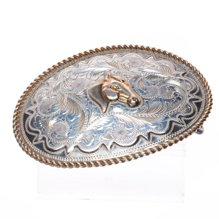 Vintage Sterling silver Kustom Kraft hand engraved horse head belt buckle