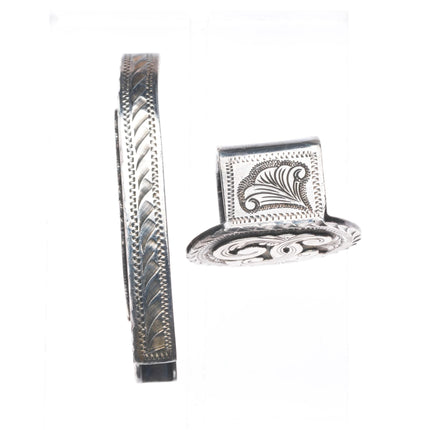 3/4" Dale Harris Santa Fe Hand Engraved sterling silver ranger belt buckle set