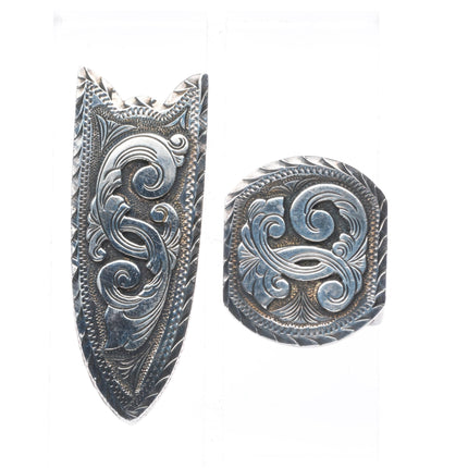3/4" Dale Harris Santa Fe Hand Engraved sterling silver ranger belt buckle set