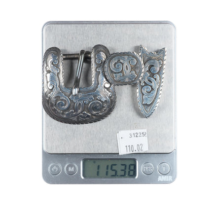3/4" Dale Harris Santa Fe Hand Engraved sterling silver ranger belt buckle set
