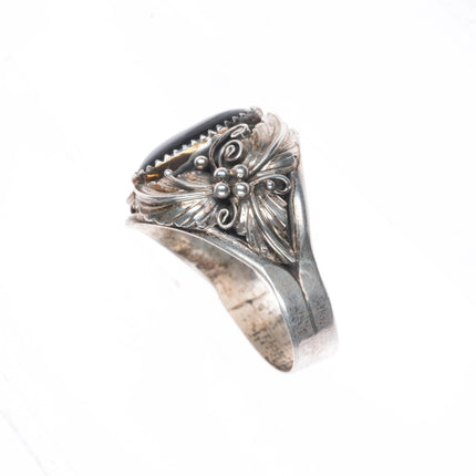 sz15+ Navajo vintage sterling silver onyx men's ring size 15