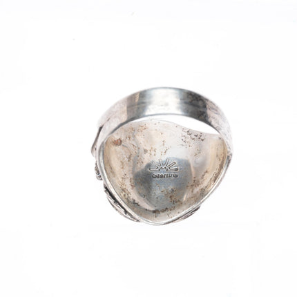 sz15+ Navajo vintage sterling silver onyx men's ring size 15