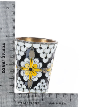 2 Russian gilt 916 silver enamel shot glasses/Vodka cups sterling