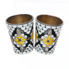 2 Russian gilt 916 silver enamel shot glasses/Vodka cups sterling