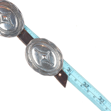 Vintage P.O. Taos Pueblo deep stamped sterling silver concho belt 31"