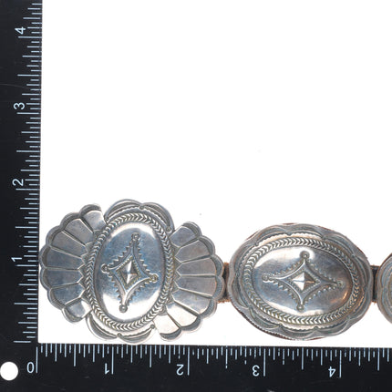 Vintage P.O. Taos Pueblo deep stamped sterling silver concho belt 31"