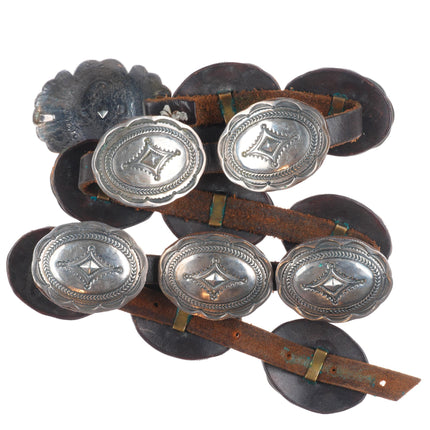 Vintage P.O. Taos Pueblo deep stamped sterling silver concho belt 31"