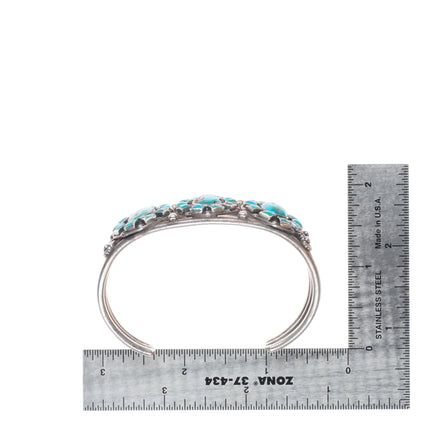 6.5" c1940 Zuni Blue Gem Turquoise sterling silver  square cluster cuff bracelet