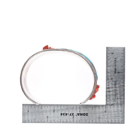 7.25" Wayne Paquin Zuni sterling silver turquoise/coral inlay cuff bracelet