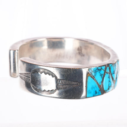 6.6" c1940 Zuni #8 spiderweb Turquoise sterling silver inlay cuff bracelet
