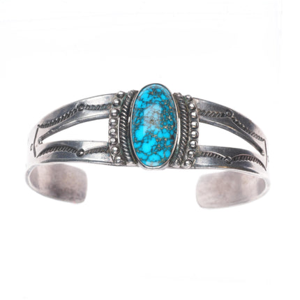 6.7" c1940 Navajo Lone Mountain turquoise vintage sterling silver cuff bracelet