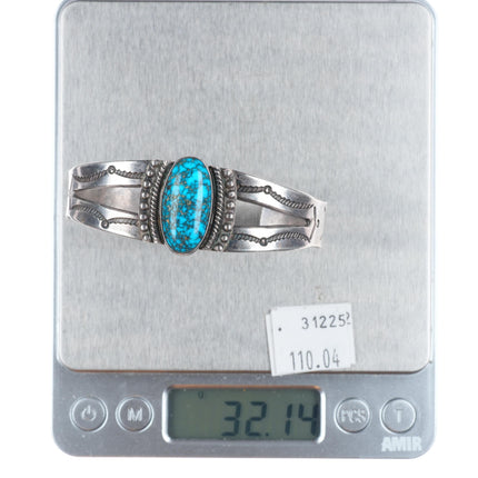 6.7" c1940 Navajo Lone Mountain turquoise vintage sterling silver cuff bracelet