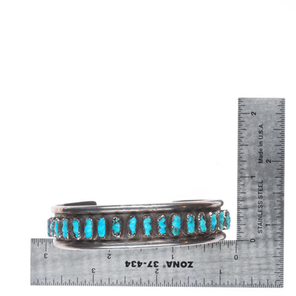 6.6" Vintage Zuni sterling silver carved turquoise row cuff bracelet