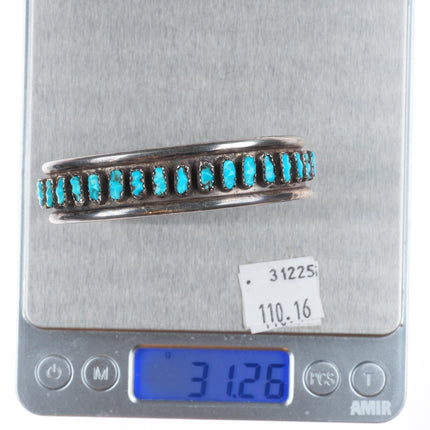 6.6" Vintage Zuni sterling silver carved turquoise row cuff bracelet