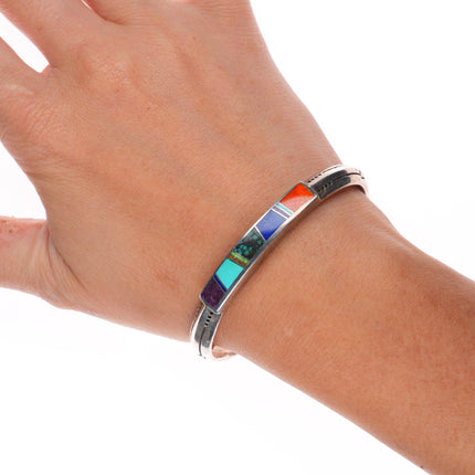 6.5" David Rosales Navajo Supersmith sterling silver channel inlay cuff bracelet