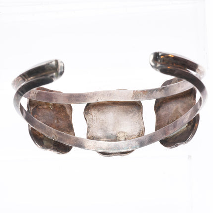 7" Vintage Navajo sterling silver spiderweb turquoise 3 stone cuff bracelet