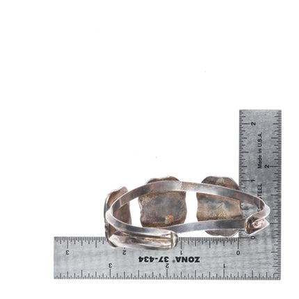 7" Vintage Navajo sterling silver spiderweb turquoise 3 stone cuff bracelet