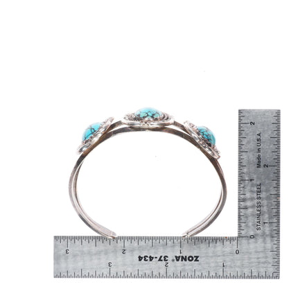 7" Vintage Navajo sterling silver spiderweb turquoise 3 stone cuff bracelet