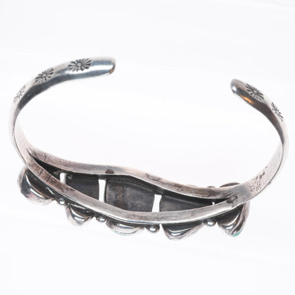 6" c1950 Vintage Navajo sterling silver abstract turquoise row cuff bracelet