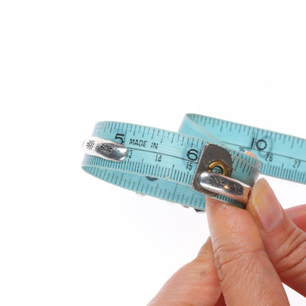 6" c1950 Vintage Navajo sterling silver abstract turquoise row cuff bracelet