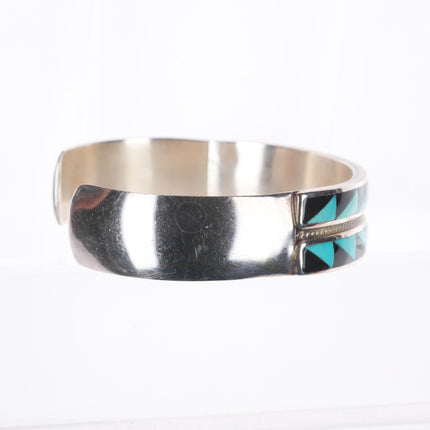 6.5" Andrew Dewa Zuni sterling silver intarsia inlay cuff bracelet turquoise