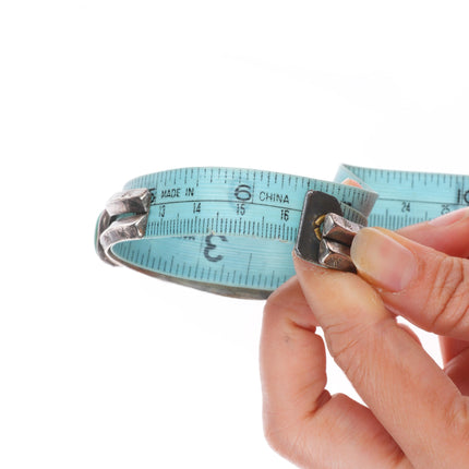 6.5" Vintage Navajo carinated sterling silver turquoise row cuff bracelet