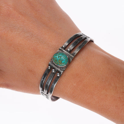6.25" 30's-40's Navajo sterling silver green turquoise cuff bracelet nice stamps