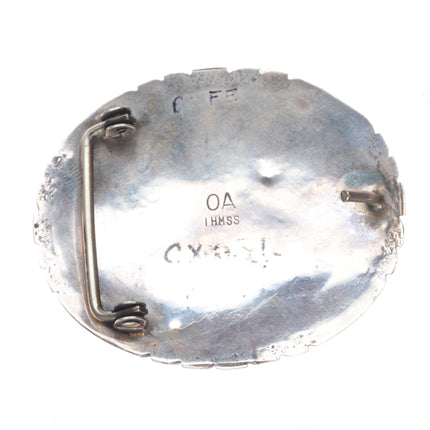 OA Vintage Navajo sterling silver spiderweb turquoise belt buckle