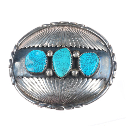OA Vintage Navajo sterling silver spiderweb turquoise belt buckle