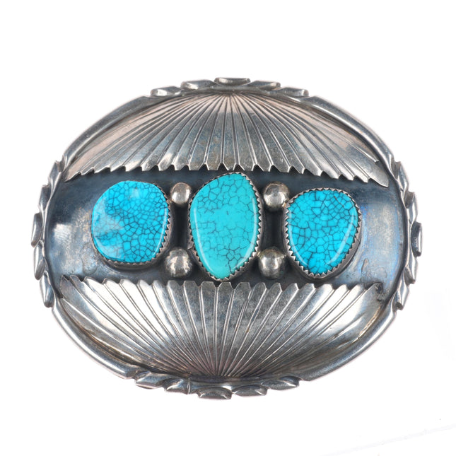 OA Vintage Navajo sterling silver spiderweb turquoise belt buckle