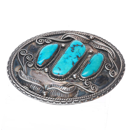 Vintage Ted Guerro Navajo sterling silver high grade turquoise belt buckle