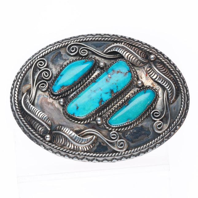 Vintage Ted Guerro Navajo sterling silver high grade turquoise belt buckle