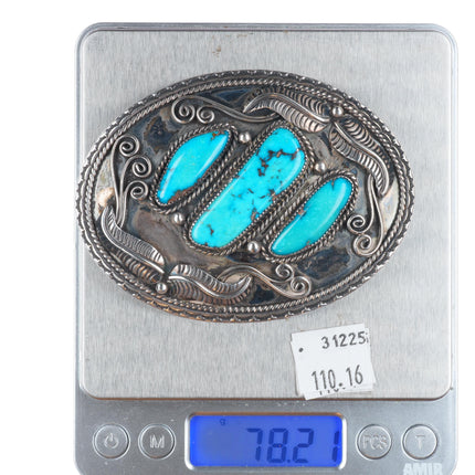 Vintage Ted Guerro Navajo sterling silver high grade turquoise belt buckle