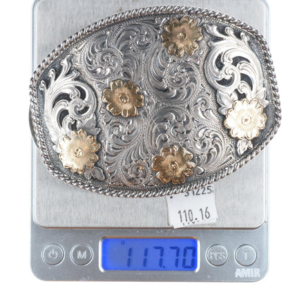 14k gold/Sterling silver Superior hand engraved trophy/western belt buckle