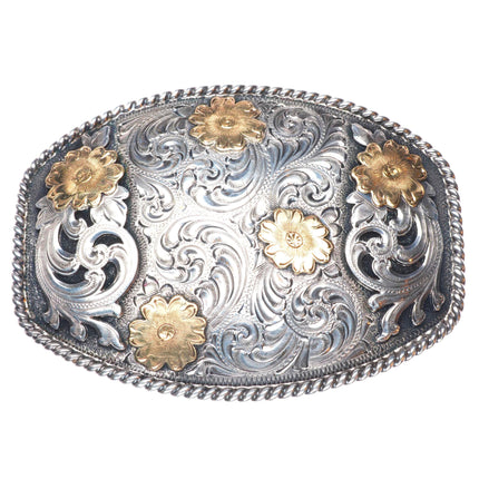 14k gold/Sterling silver Superior hand engraved trophy/western belt buckle