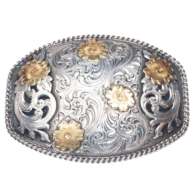 14k gold/Sterling silver Superior hand engraved trophy/western belt buckle