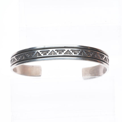 7.25" Troy Lamer Navajo sterling silver slim stacker stamped cuff bracelet