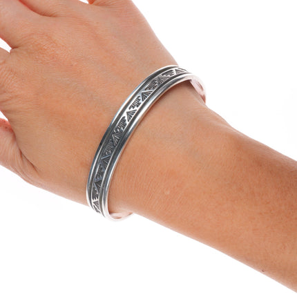 7.25" Troy Lamer Navajo sterling silver slim stacker stamped cuff bracelet