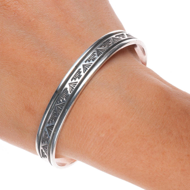 7.25" Troy Lamer Navajo sterling silver slim stacker stamped cuff bracelet