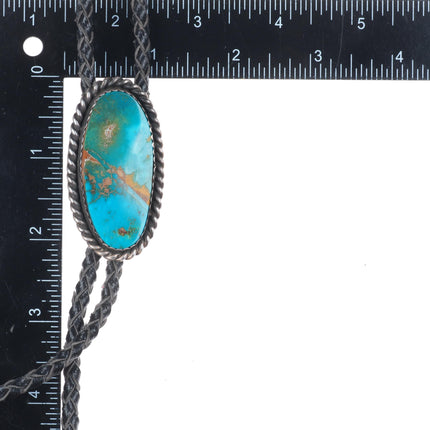 Vintage Navajo Blue Gem turquoise sterling silver rope edge bolo tie