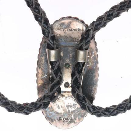 Vintage Navajo Blue Gem turquoise sterling silver rope edge bolo tie