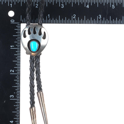 Vintage Navajo sterling silver shadowbox bear paw turquoise bolo tie