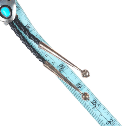 Vintage Navajo sterling silver shadowbox bear paw turquoise bolo tie